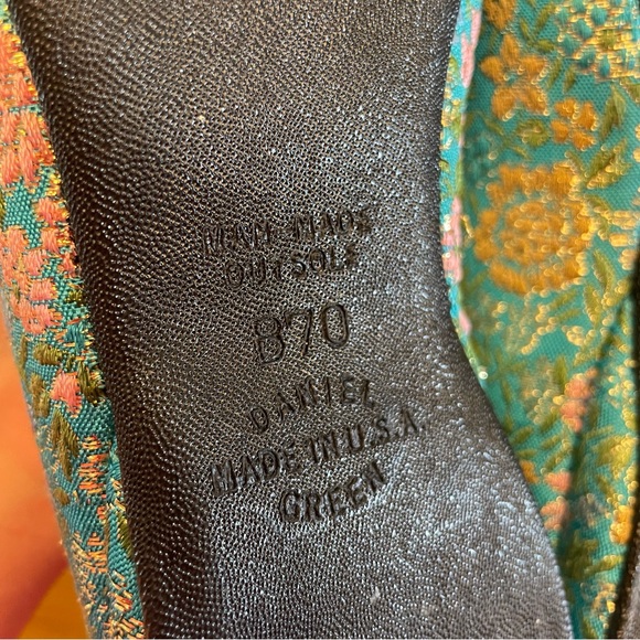 Vintage Daniel Green Teal Floral Brocade Comfy House Slippers - Size 6.5 / 7 - Picture 8 of 10